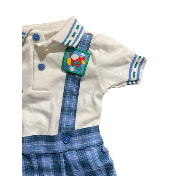 VTG Plaid Overalls NWT Airplane Embroidered Sz 6-9 Mo - Picture 2 of 9